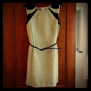 EUC green, navy and white sheath dress